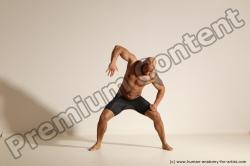 Underwear Gymnastic poses Man Black Muscular Bald Dancing Dynamic poses Academic